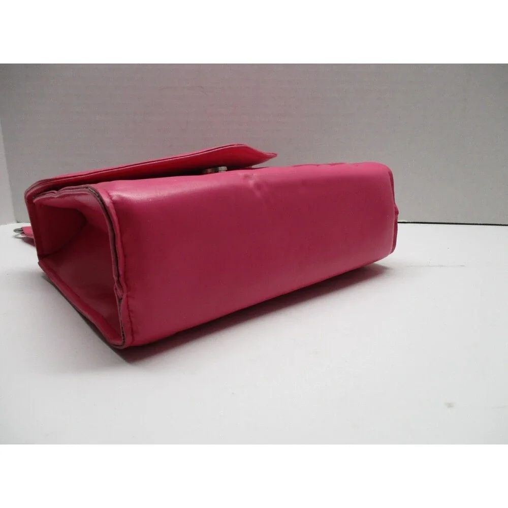 Women's Quilted Hot Pink Leather Handbag Silver Chain Shoulder Bag Magnet Close